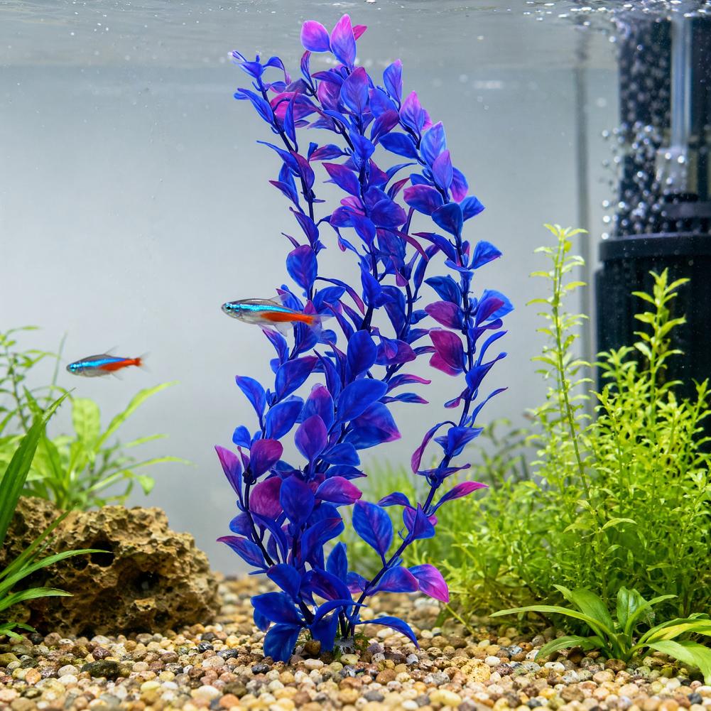 Planted Aquarium For Goldfish - ต้นไม้ประดิษฐ์สำหรับตกแต่งตู้ปลา ฐานกรวดถ่วงน้ำหนัก ของตกแต่งตู้ปลาประดิษฐ์ สีม่วง-น้ำเงิน สำหรับปลาทอง