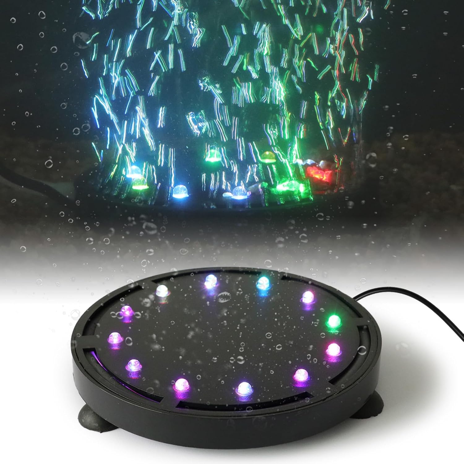 Aquarium Lily Pipe - ไฟฟองอากาศในตู้ปลา 9/12 LED, โคมไฟหินอากาศแบบจุ่มใต้น้ำ, เครื่องกระจายออกซิเจนสำหรับตู้ปลา, ของตกแต่งใต้น้ำหลากสี