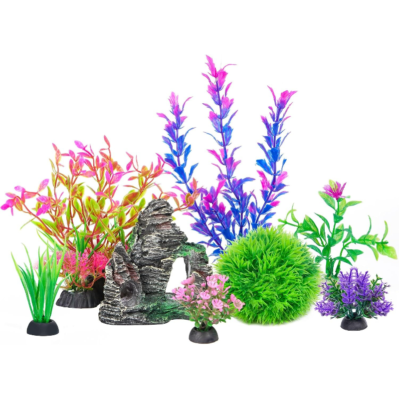 Planted Aquarium For Goldfish - ชุดตกแต่งตู้ปลา: ต้นไม้ประดิษฐ์, ถ้ำหิน, ของตกแต่งตู้ปลาเบตต้า, ต้นไม้พลาสติกนุ่ม, อุปกรณ์ตกแต่งตู้ปลาทอง,